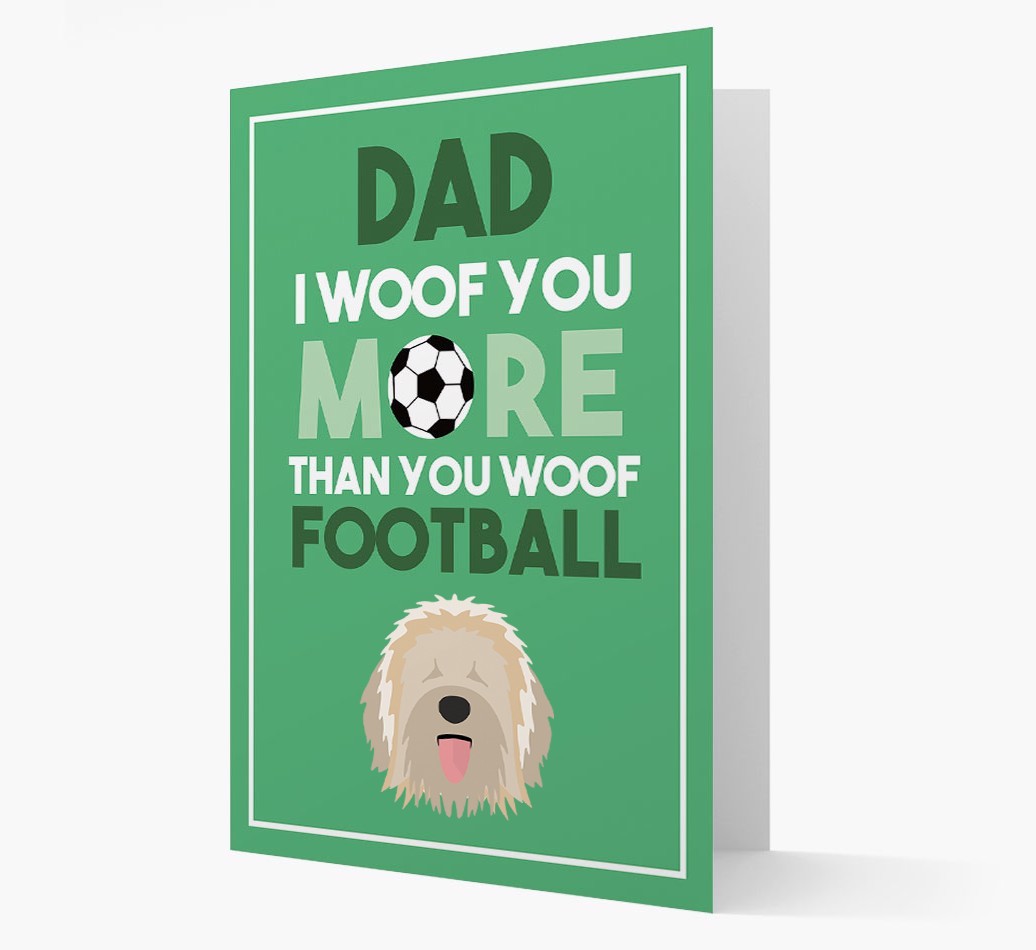 'Woof you more than you woof Football' Card with {breedFullName} Icon