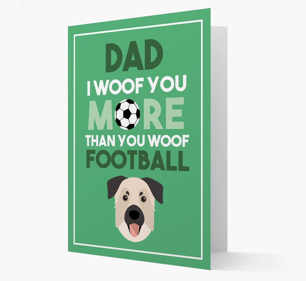 'Woof you more than you woof Football' Card with {breedFullName} Icon