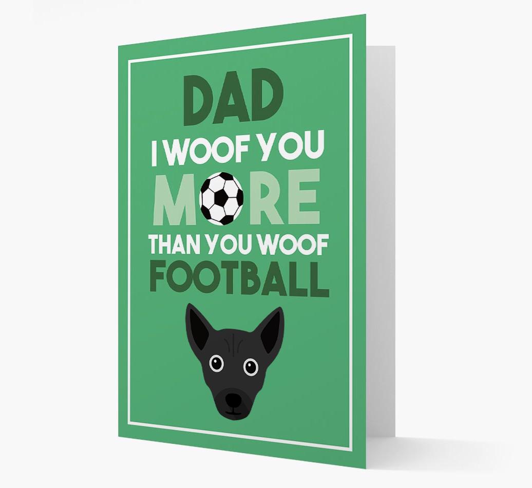 'Woof you more than you woof Football' Card with {breedFullName} Icon