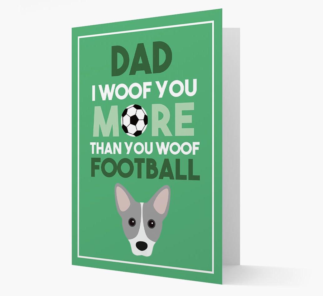 'Woof you more than you woof Football' Card with {breedFullName} Icon