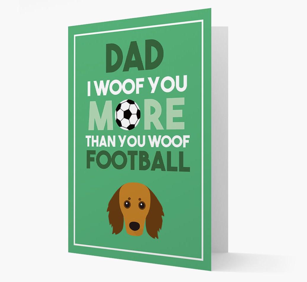 'Woof you more than you woof Football' Card with {breedFullName} Icon