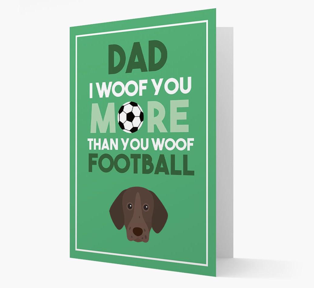 'Woof you more than you woof Football' Card with {breedFullName} Icon