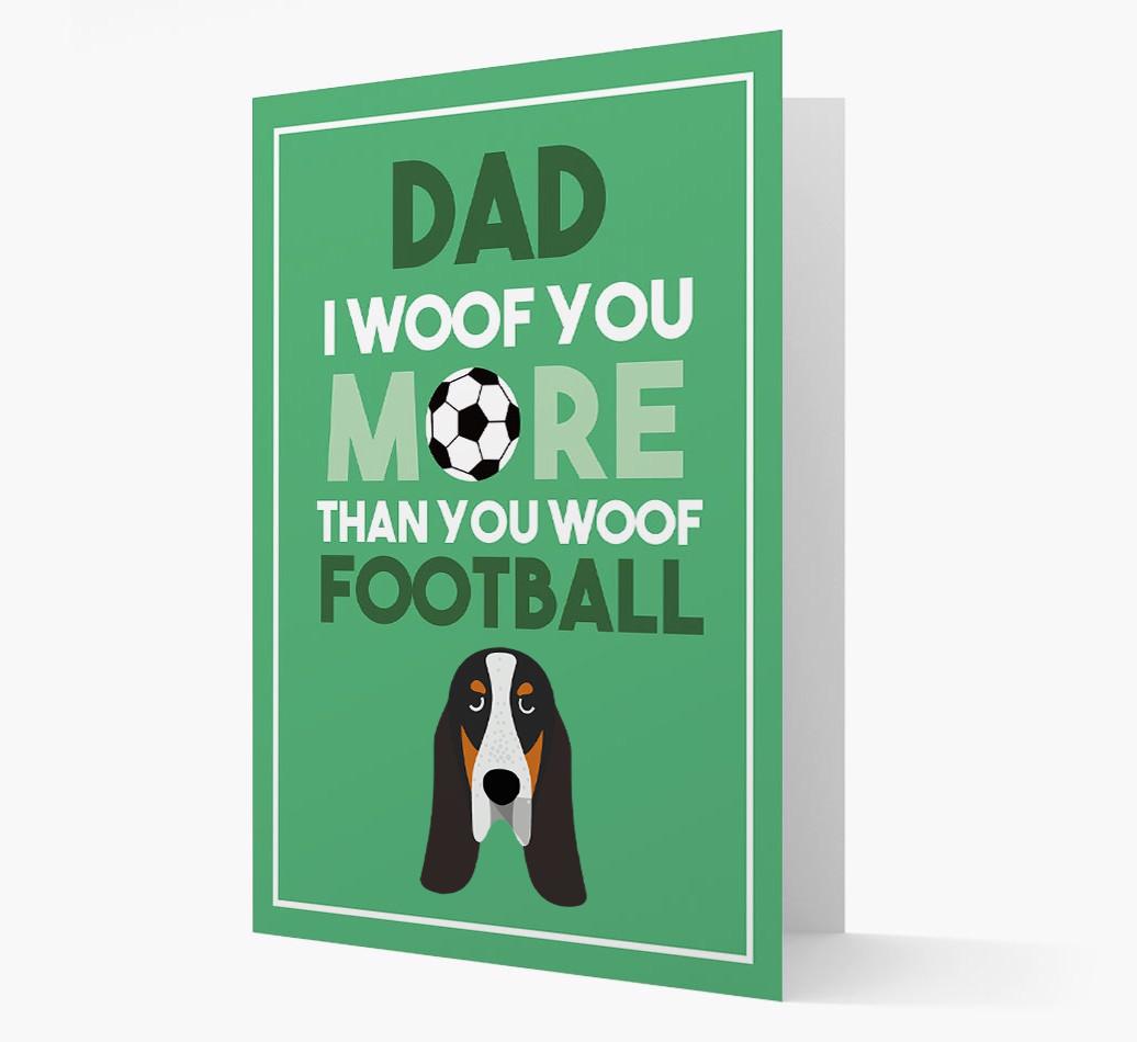 'Woof you more than you woof Football' Card with {breedFullName} Icon