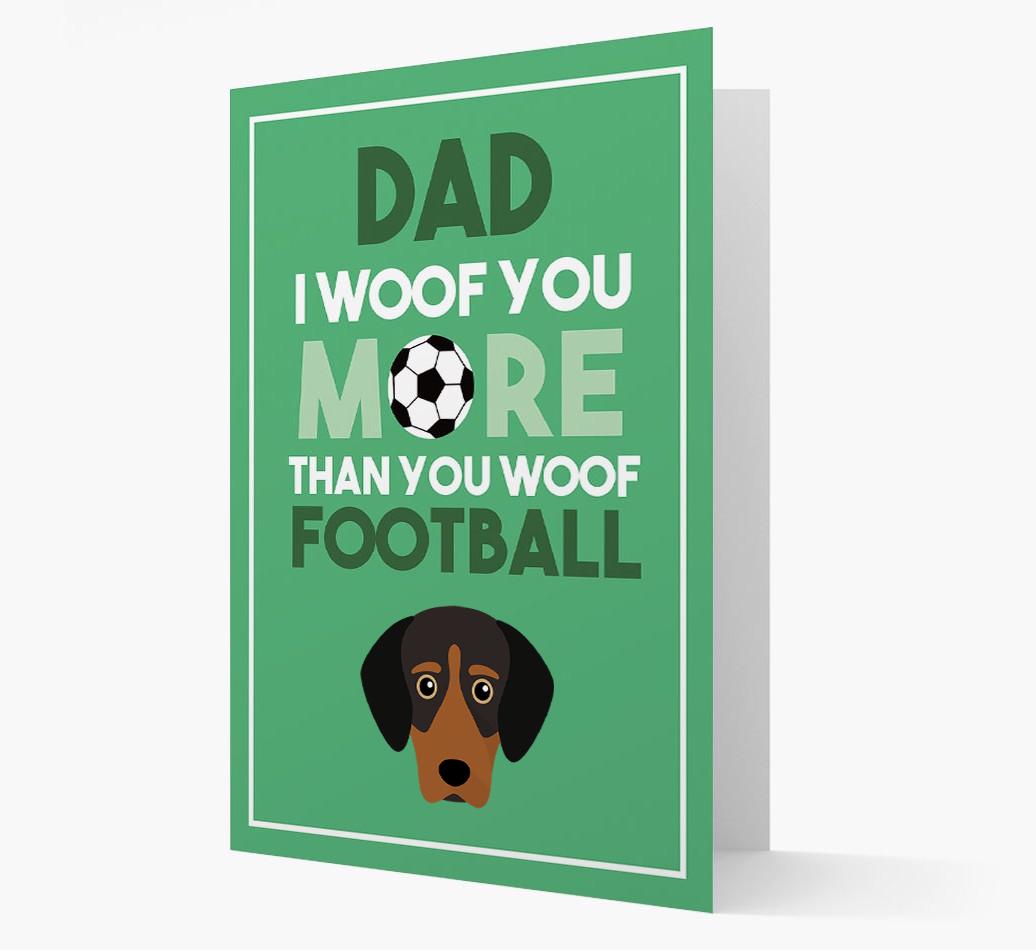 'Woof you more than you woof Football' Card with {breedFullName} Icon