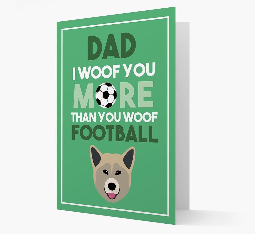 'Woof you more than you woof Football' Card with {breedFullName} Icon