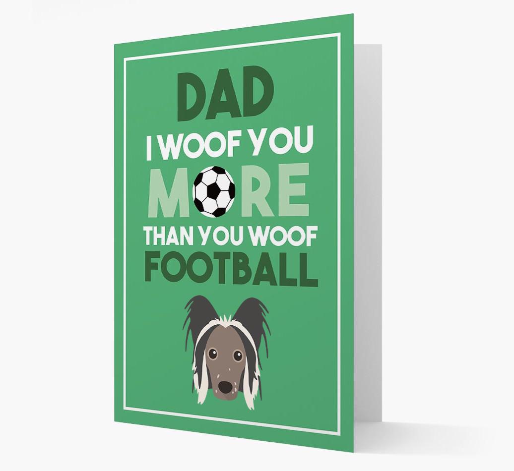 'Woof you more than you woof Football' Card with {breedFullName} Icon