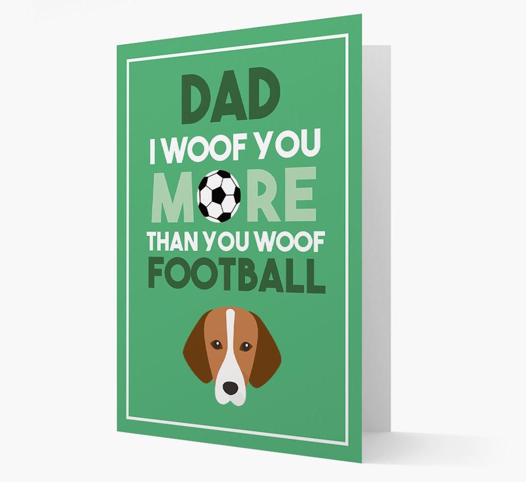 'Woof you more than you woof Football' Card with {breedFullName} Icon