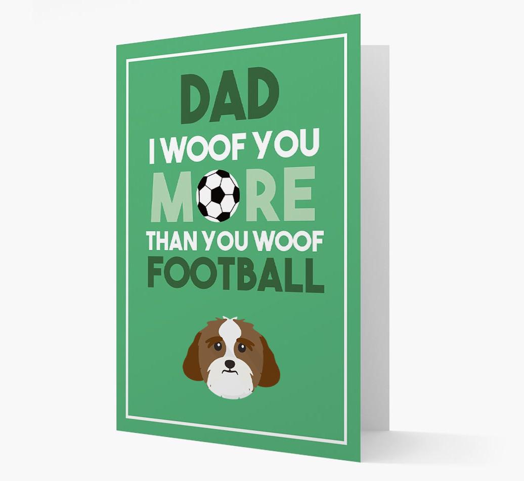 'Woof you more than you woof Football' Card with {breedFullName} Icon