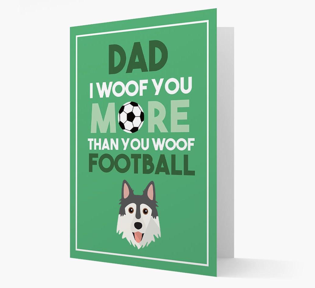 'Woof you more than you woof Football' Card with {breedFullName} Icon