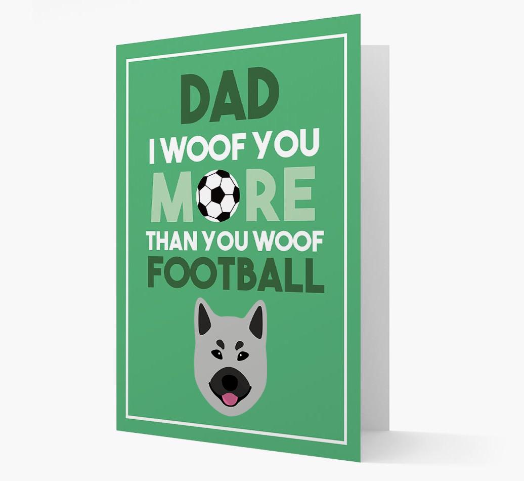 'Woof you more than you woof Football' Card with {breedFullName} Icon