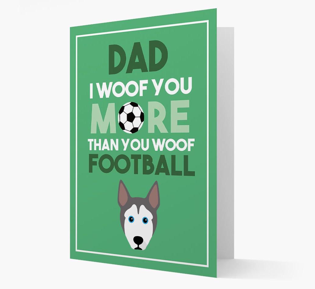 'Woof you more than you woof Football' Card with {breedFullName} Icon