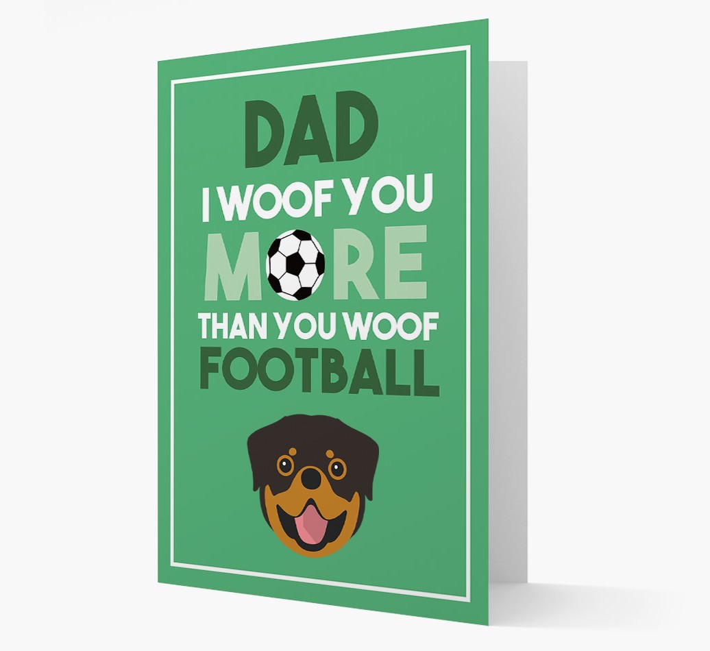 'Woof you more than you woof Football' Card with {breedFullName} Icon