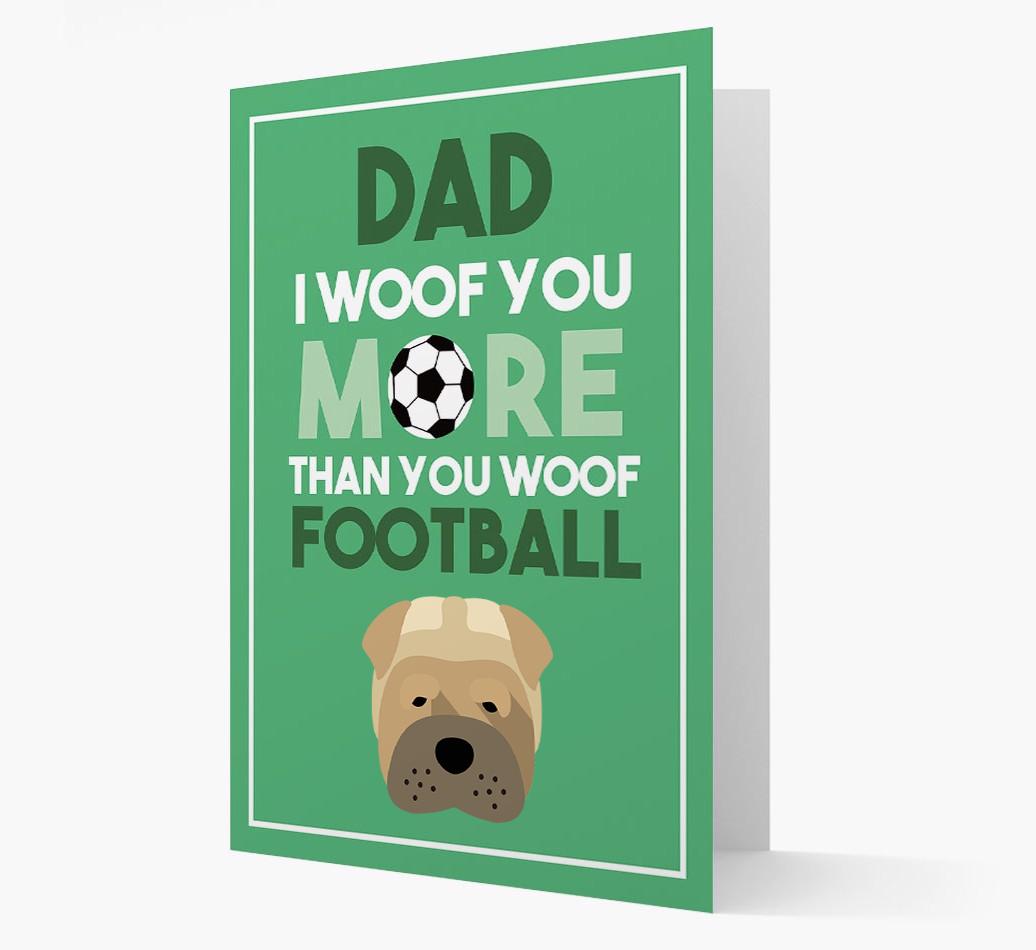 'Woof you more than you woof Football' Card with {breedFullName} Icon
