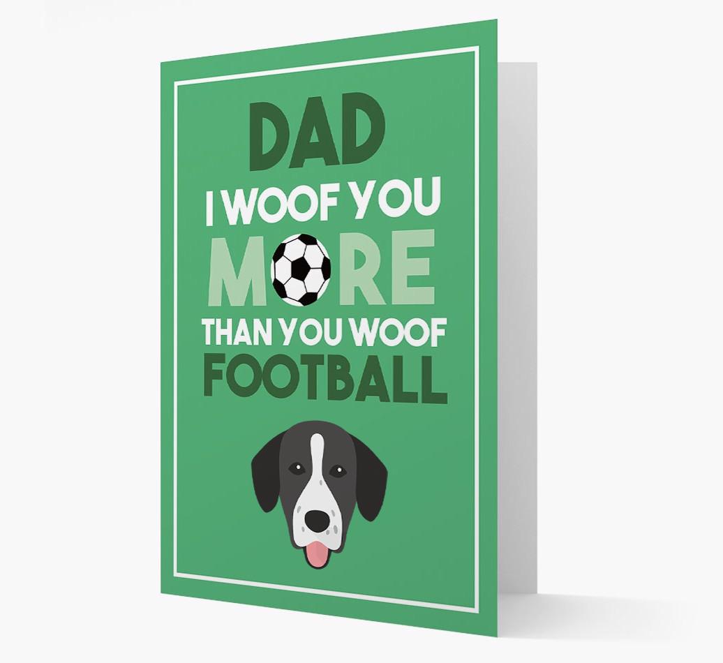 'Woof you more than you woof Football' Card with {breedFullName} Icon