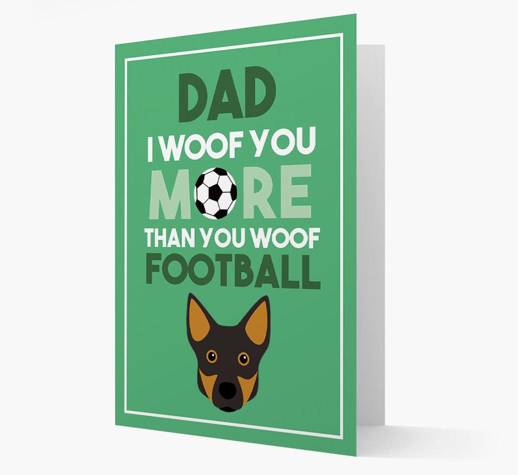 'Woof you more than you woof Football' Card with {breedFullName} Icon