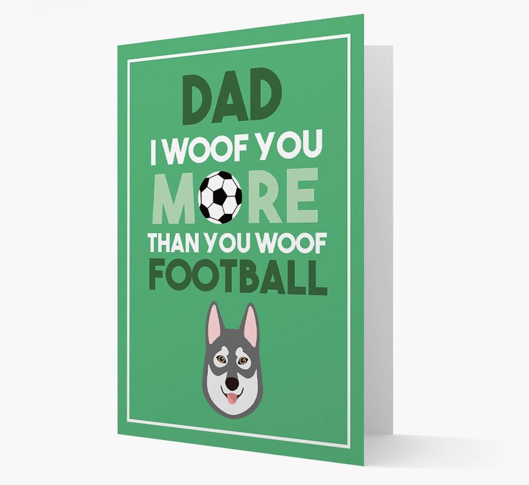 'Woof you more than you woof Football' Card with {breedFullName} Icon
