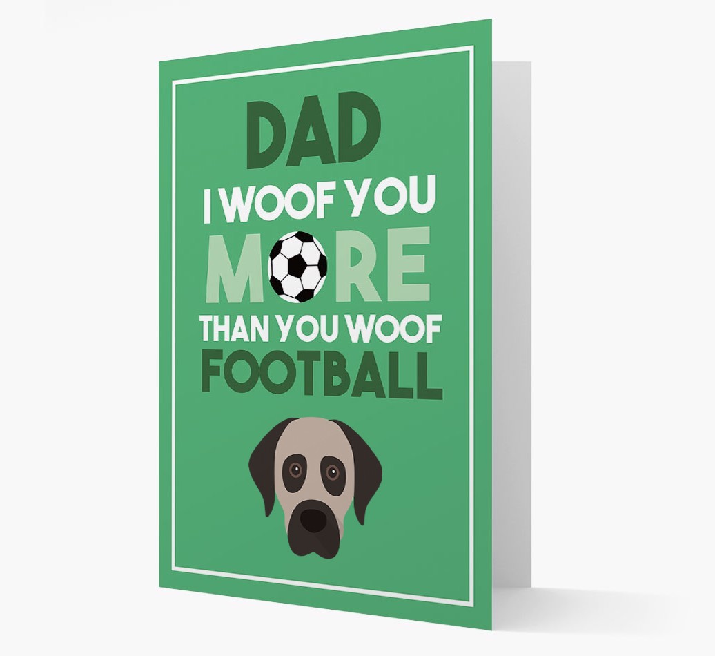 'Woof you more than you woof Football' Card with {breedFullName} Icon