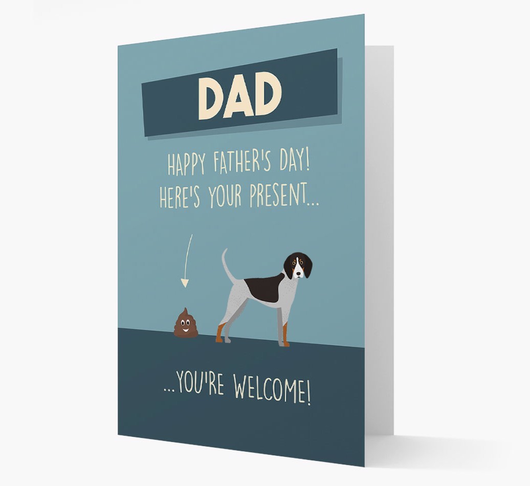 'Dad, here's your present...' Card for {breedFullName} Dad