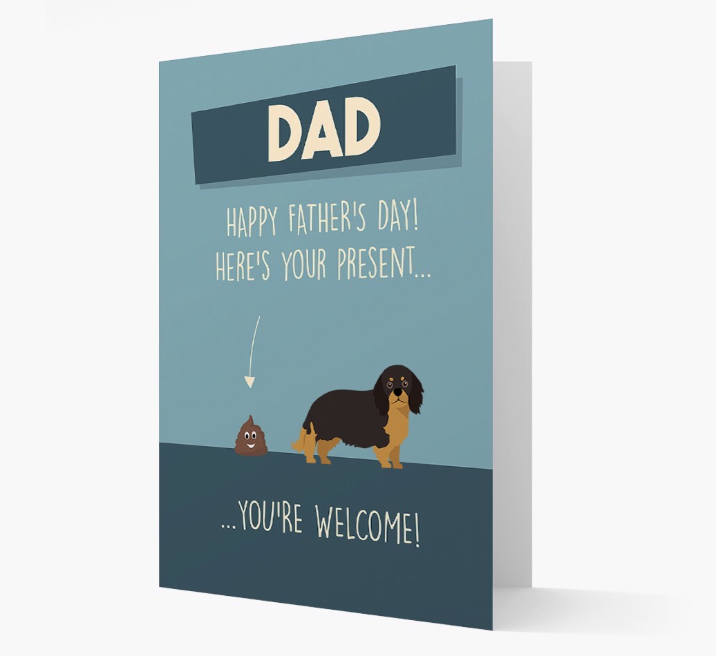 'Dad, here's your present...' Card for {breedFullName} Dad
