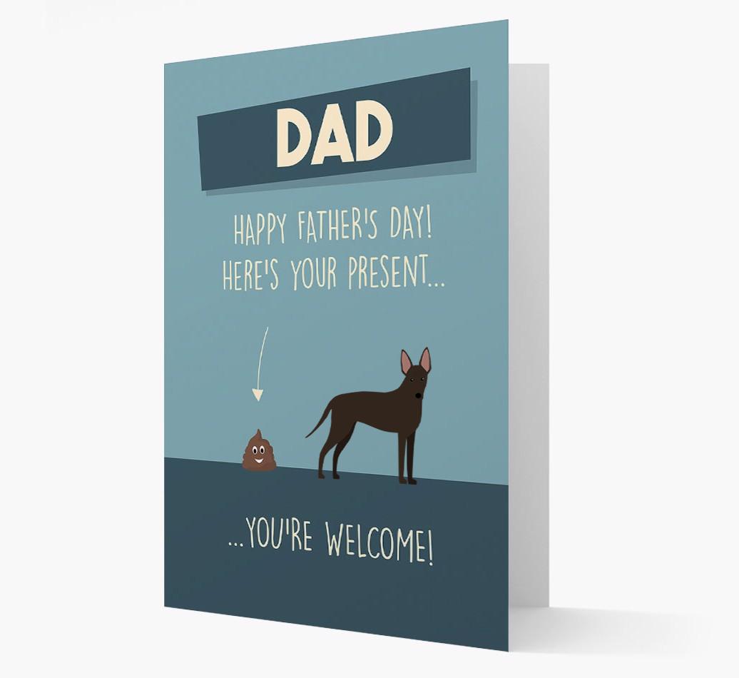'Dad, here's your present...' Card for {breedFullName} Dad