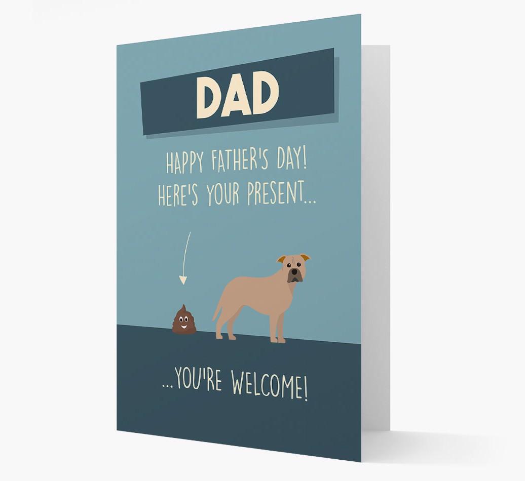 'Dad, here's your present...' Card for {breedFullName} Dad