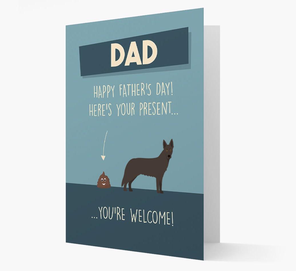 'Dad, here's your present...' Card for {breedFullName} Dad