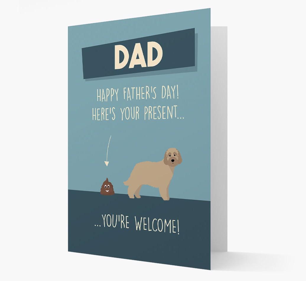 'Dad, here's your present...' Card for {breedFullName} Dad