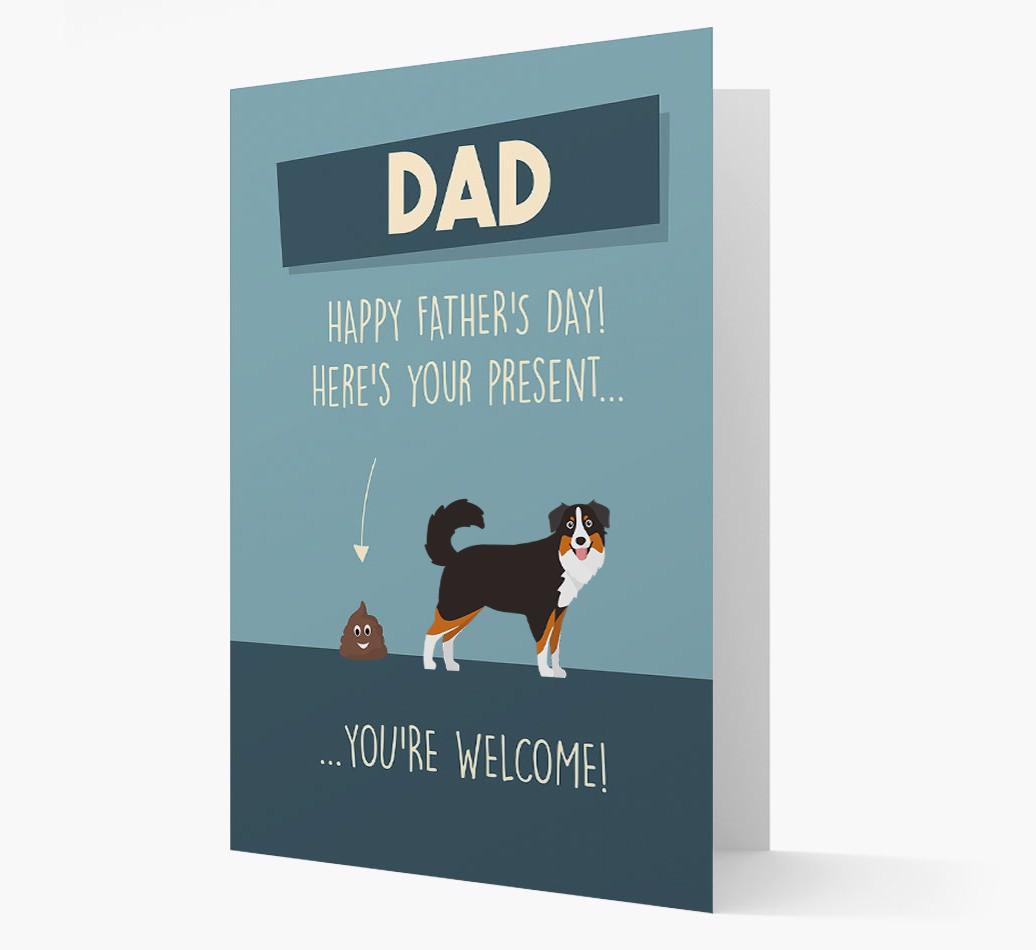 'Dad, here's your present...' Card for {breedFullName} Dad