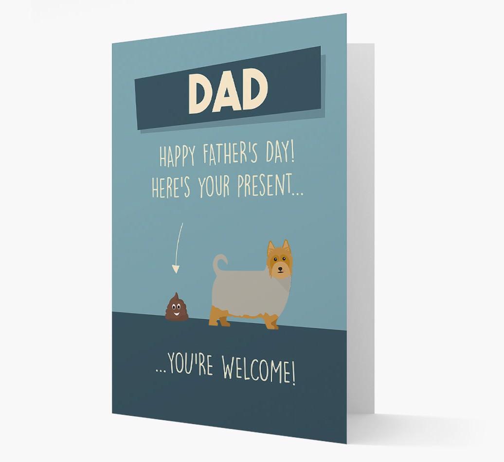'Dad, here's your present...' Card for {breedFullName} Dad
