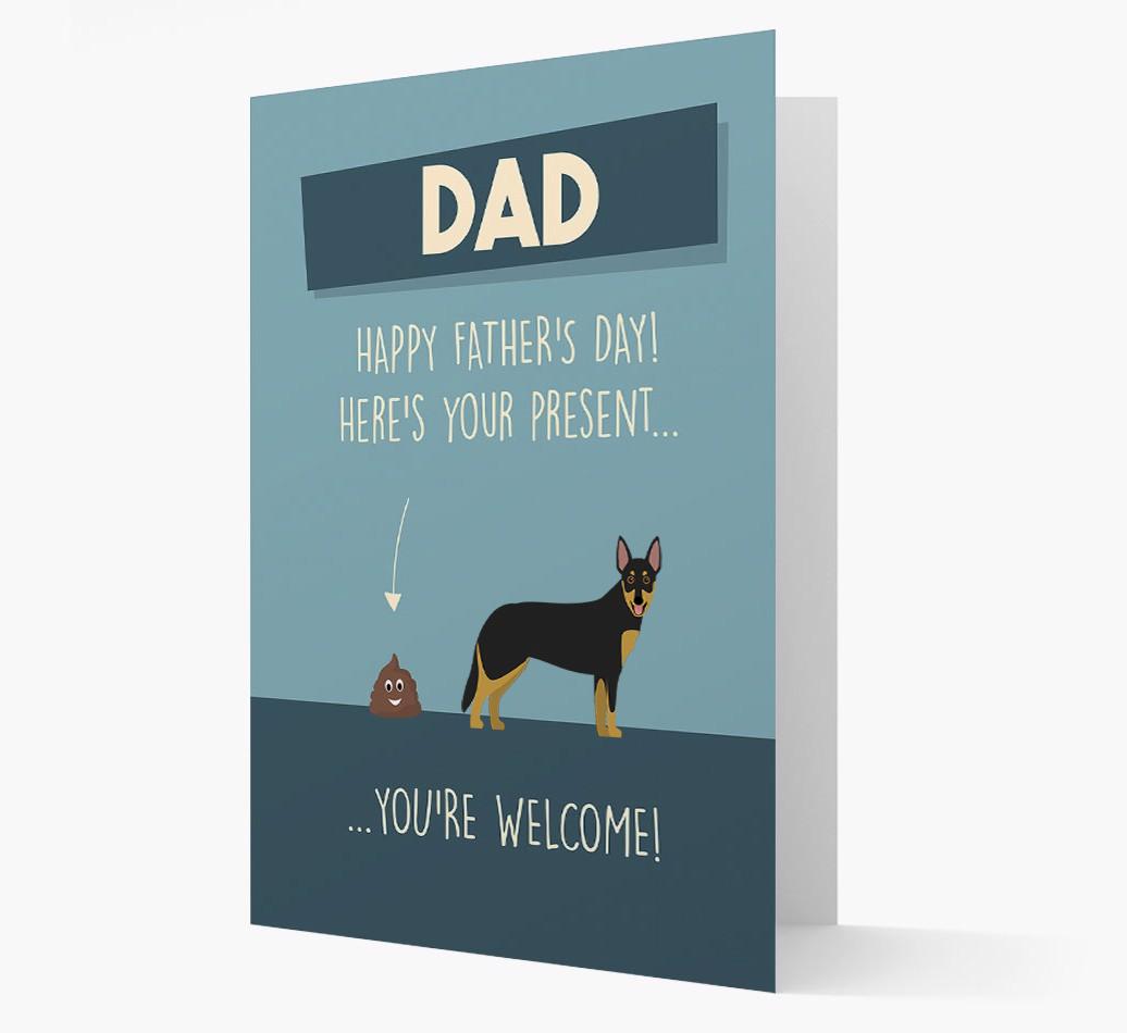 'Dad, here's your present...' Card for {breedFullName} Dad