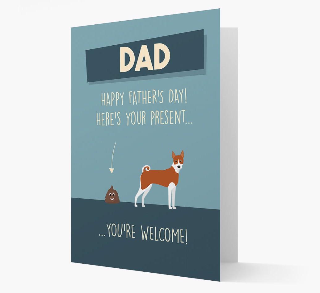 'Dad, here's your present...' Card for {breedFullName} Dad