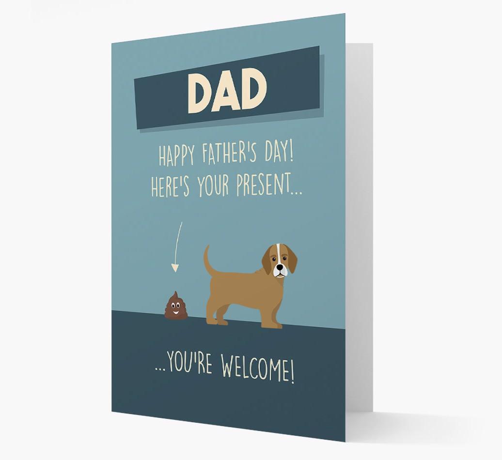 'Dad, here's your present...' Card for {breedFullName} Dad