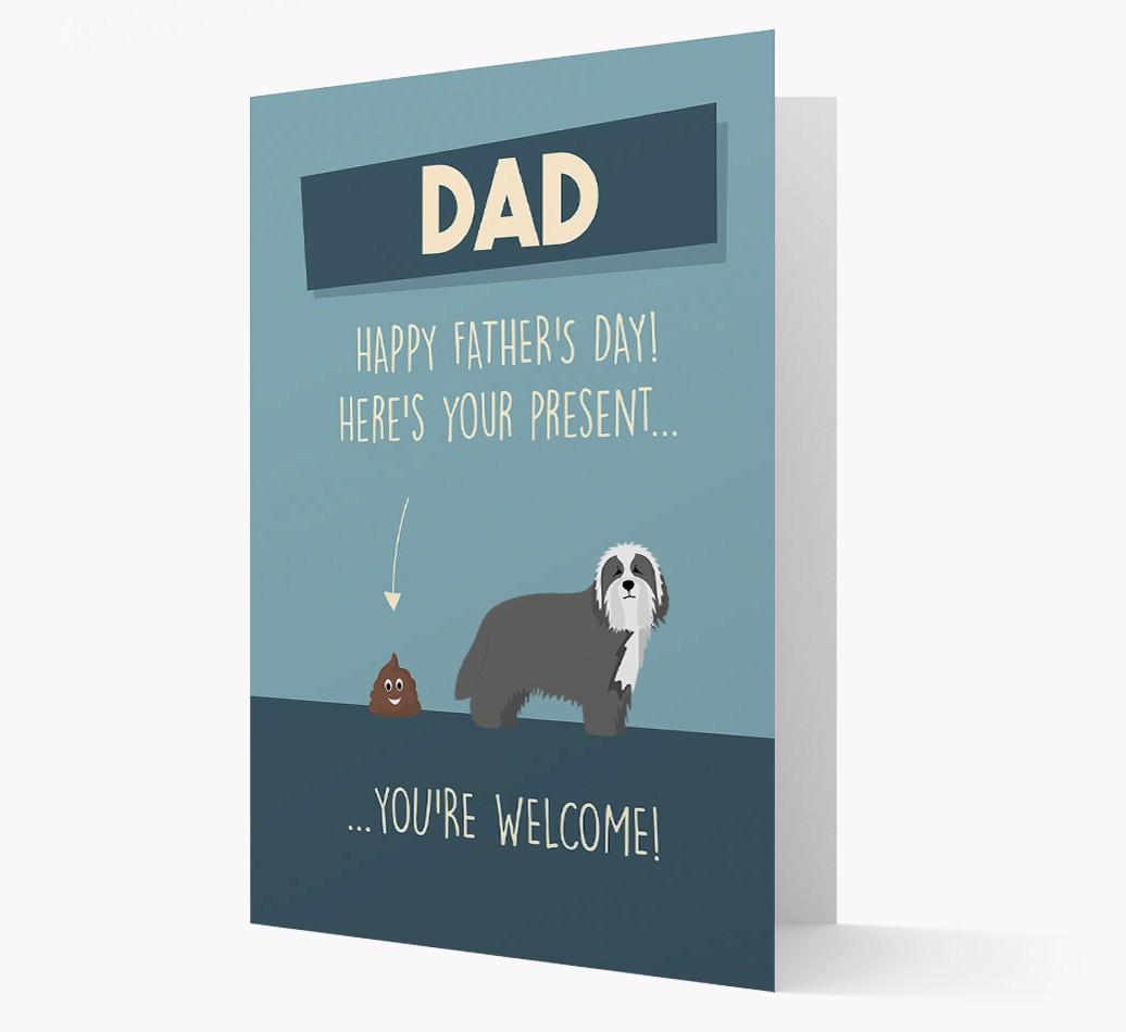'Dad, here's your present...' Card for {breedFullName} Dad