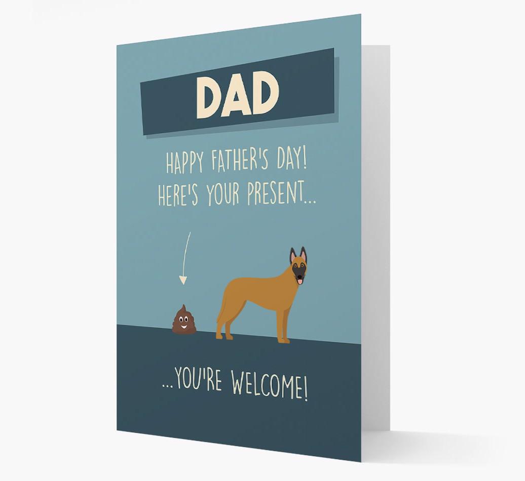 'Dad, here's your present...' Card for {breedFullName} Dad