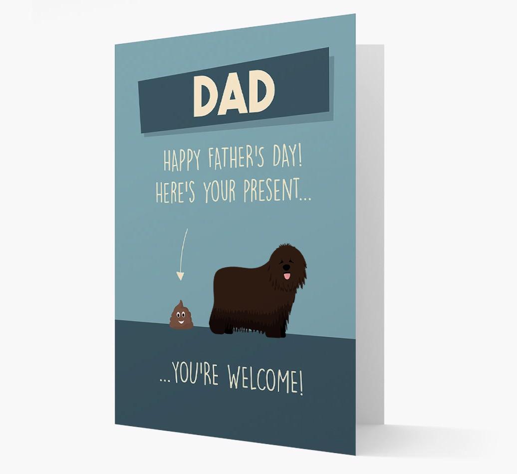 'Dad, here's your present...' Card for {breedFullName} Dad
