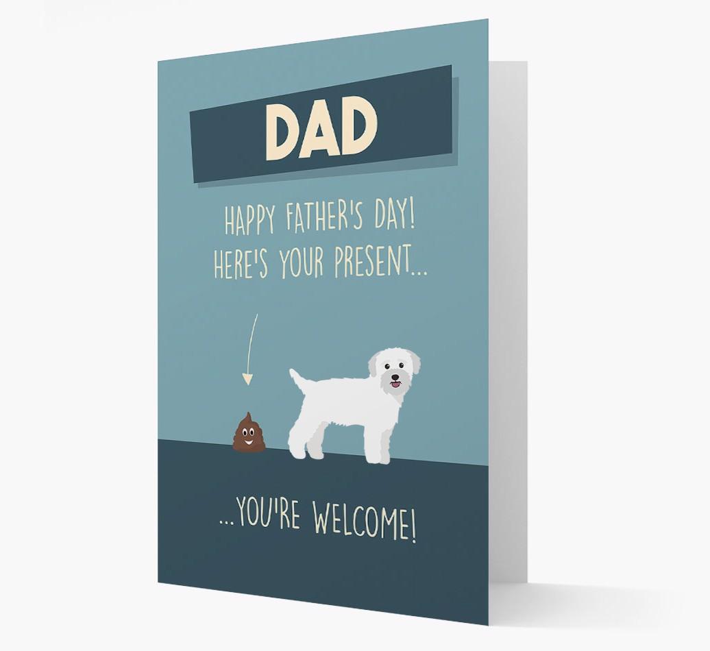 'Dad, here's your present...' Card for {breedFullName} Dad