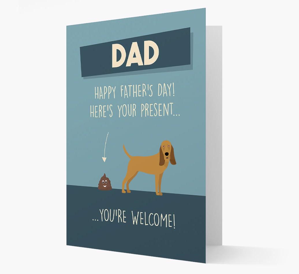 'Dad, here's your present...' Card for {breedFullName} Dad