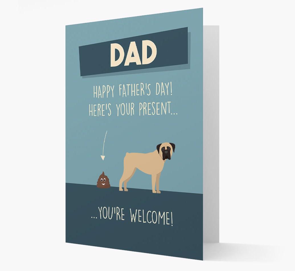'Dad, here's your present...' Card for {breedFullName} Dad
