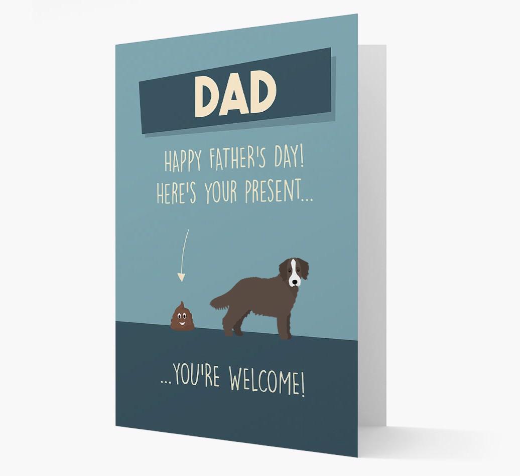 'Dad, here's your present...' Card for {breedFullName} Dad