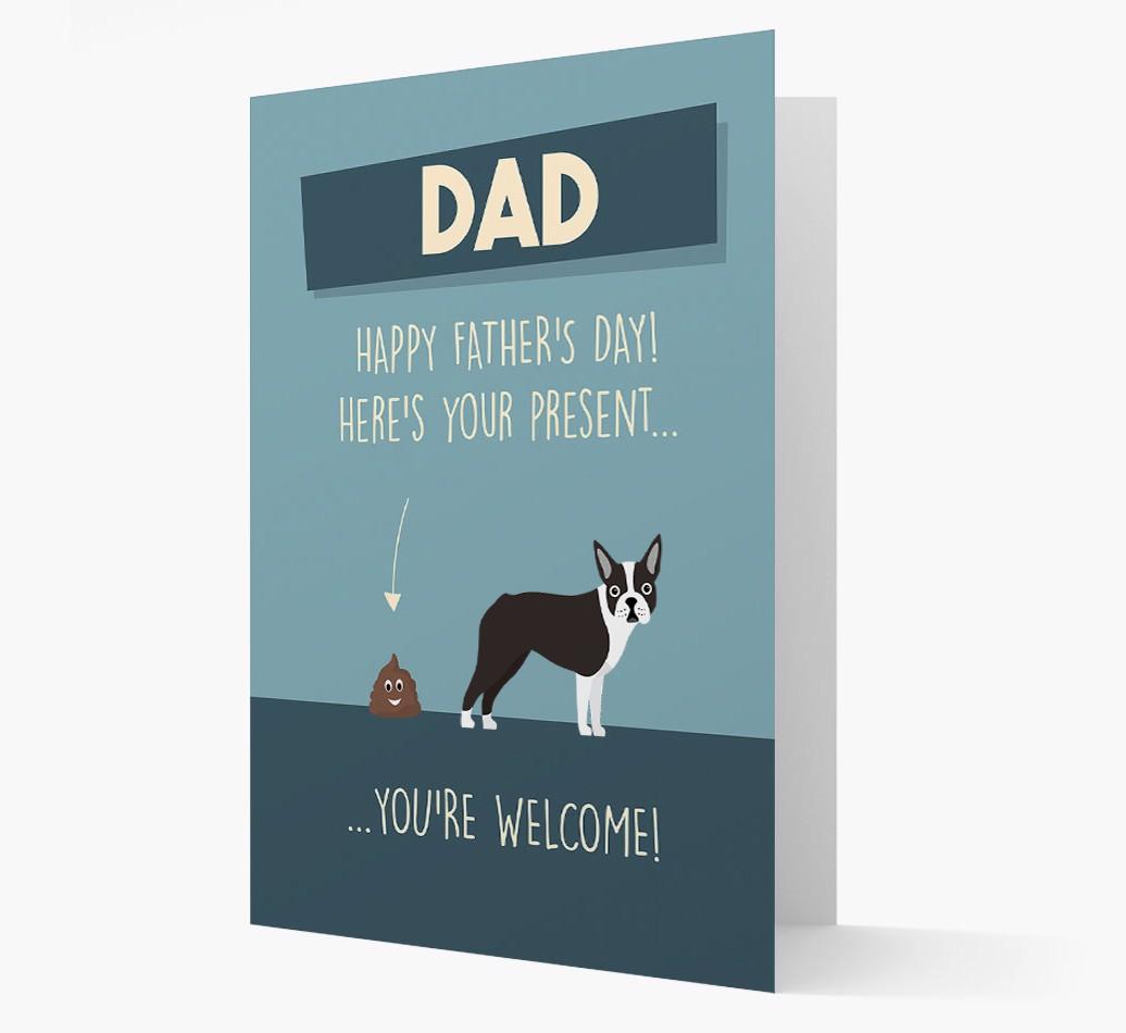 'Dad, here's your present...' Card for {breedFullName} Dad