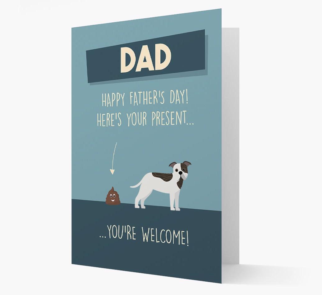 'Dad, here's your present...' Card for {breedFullName} Dad