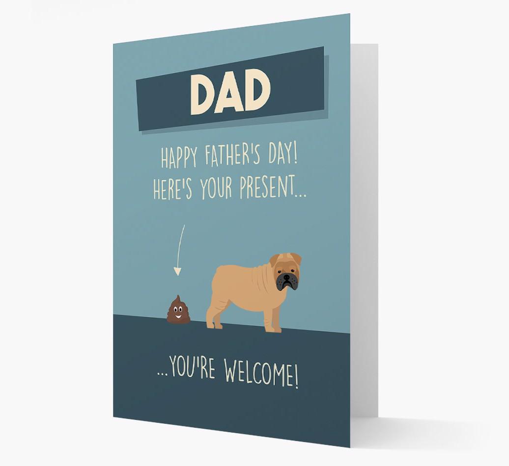 'Dad, here's your present...' Card for {breedFullName} Dad