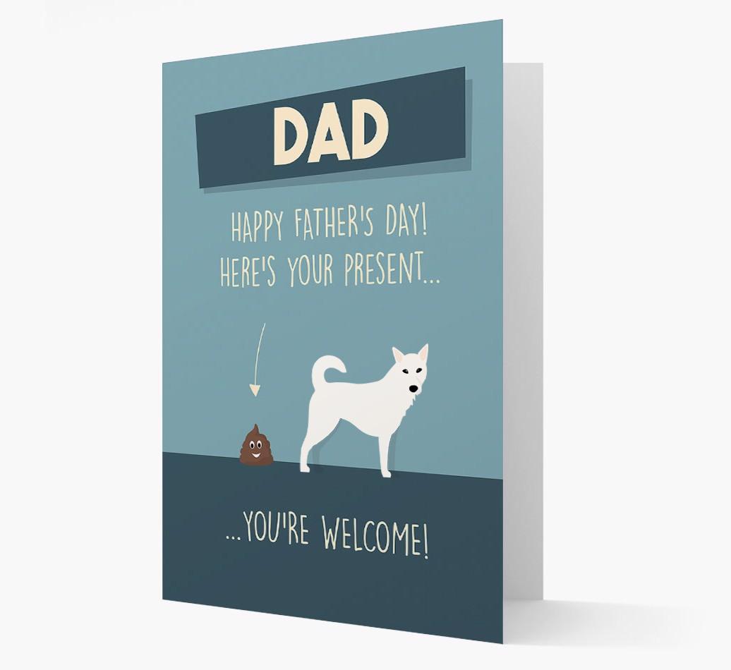 'Dad, here's your present...' Card for {breedFullName} Dad