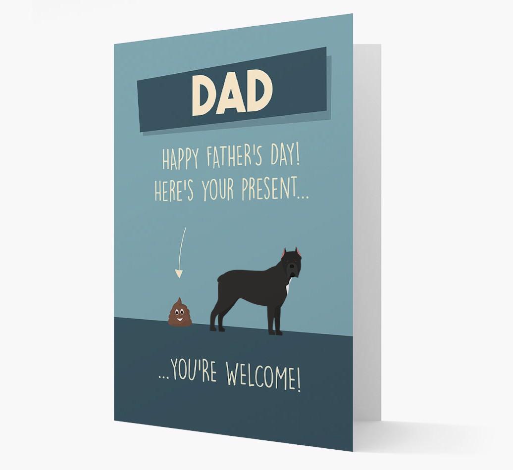 'Dad, here's your present...' Card for {breedFullName} Dad