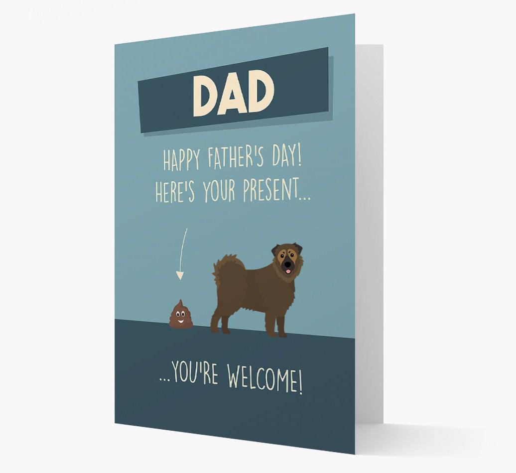'Dad, here's your present...' Card for {breedFullName} Dad