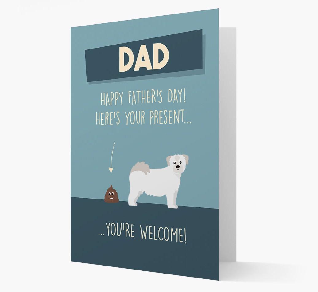 'Dad, here's your present...' Card for {breedFullName} Dad