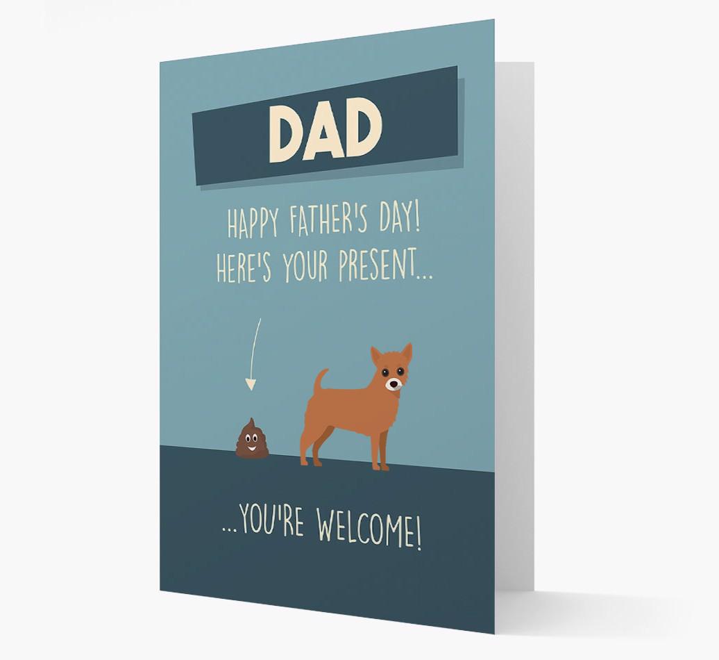 'Dad, here's your present...' Card for {breedFullName} Dad