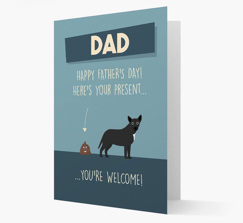 'Dad, here's your present...' Card for {breedFullName} Dad