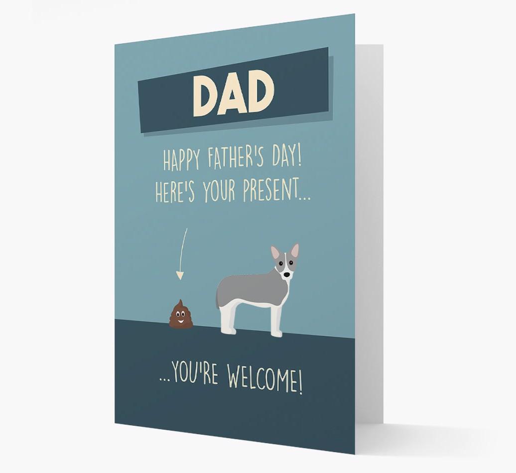 'Dad, here's your present...' Card for {breedFullName} Dad