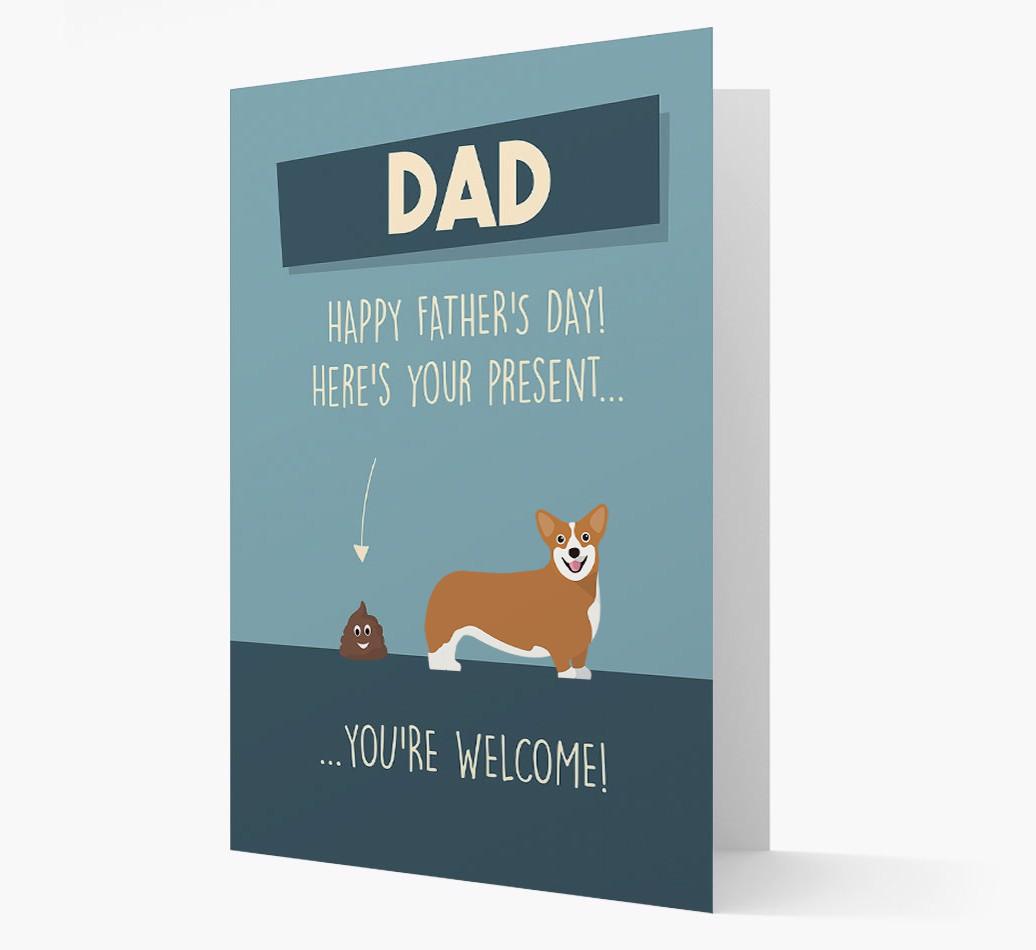 'Dad, here's your present...' Card for {breedFullName} Dad